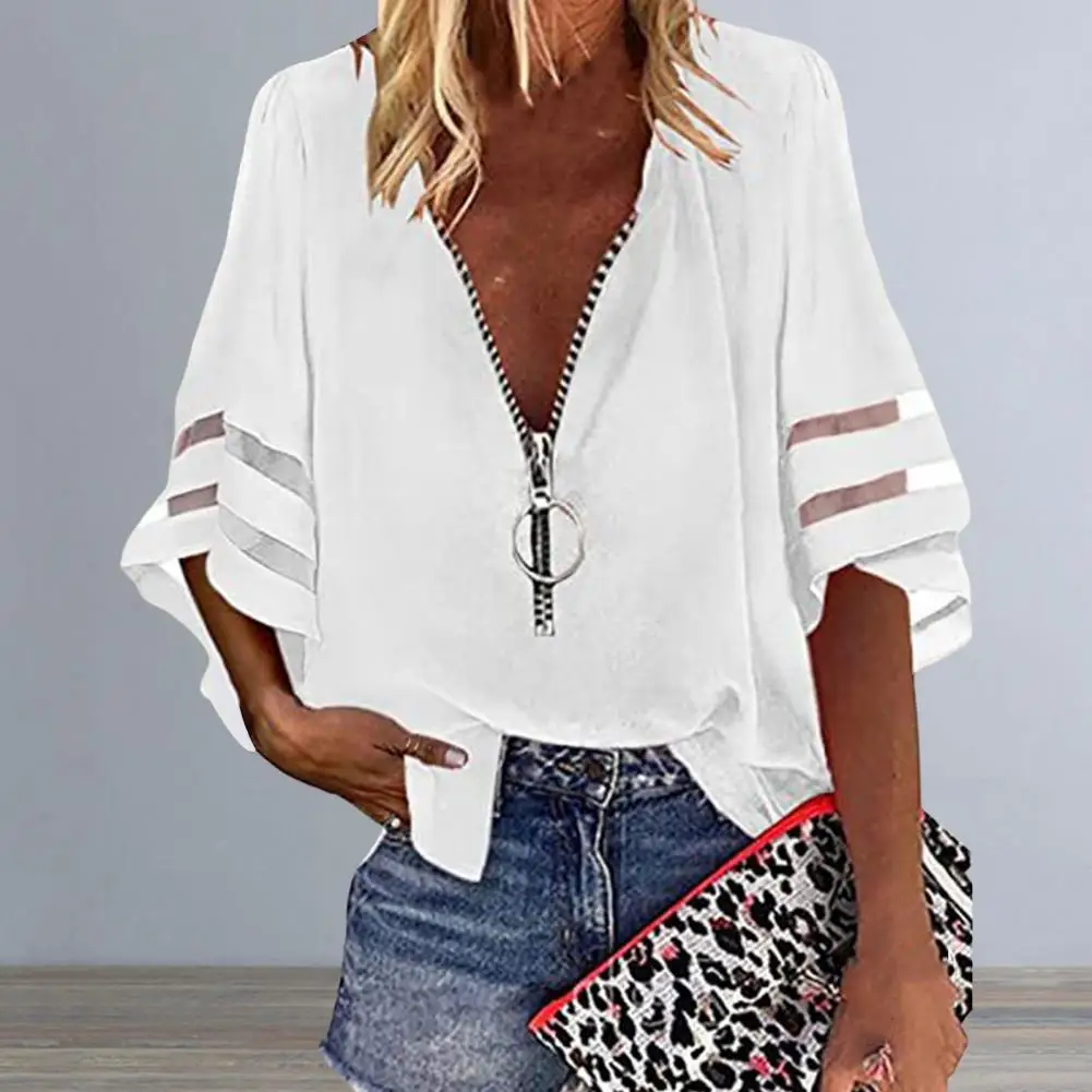 

Casual Charming Streetwear Ladies Shirt Metal Hoop Lady Shirt Pullover Women Garment