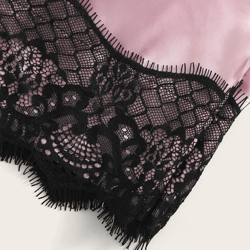 New Women Summer Sleepwear Sexy Pajama Set Lace Sleeveless Cami Top With Satin Pants Pajamas Female Nightwear Home Clothes Suit