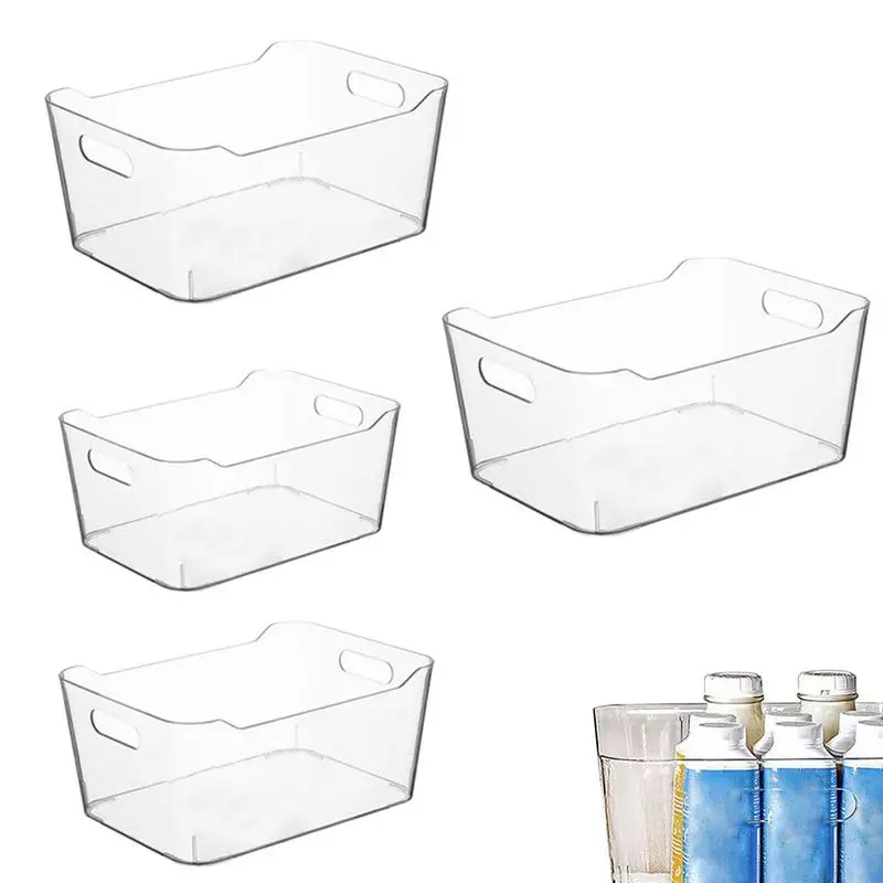 

Clear Storage Bins 4pcs Pantry Organizer Freezer Bins With Handle Multi-Use Clear Storage Containers For Fridge Closet Bathroom
