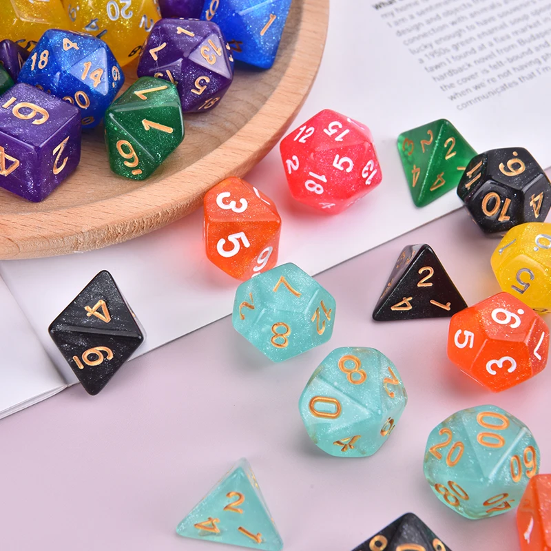 

7 шт./компл. блестящие полигедральные игральные кости Star Shine для настольных игр, доступны 8 цветов, гладкие прочные полигедральные Акриловые ...