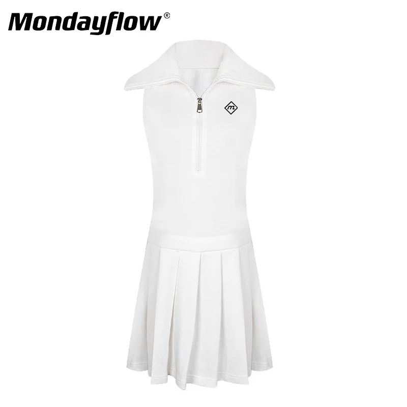 

Mondayflow Golf Pleated Dresses Women Sleeveless Zipper Pullovers Sport Golf Pickleball Badminton Workout Athletic Golf Dresses