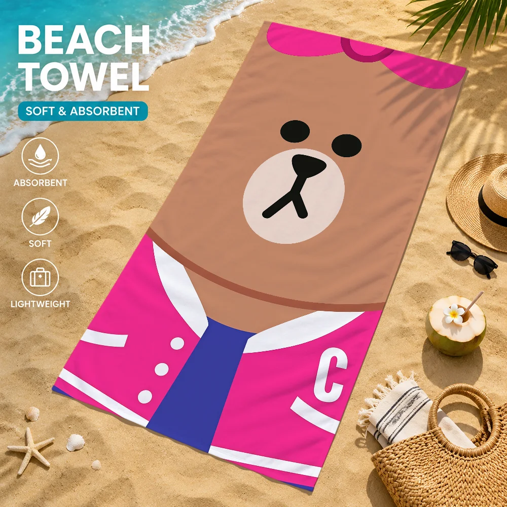Фото Пляжные полотенца Bear Fun Face Art L-Line F-Friends Brown C-Cony Sally: мягкие, быстросохнущие, для бассейна, путешествий, спортзала, спа, спорта, подарок №2
