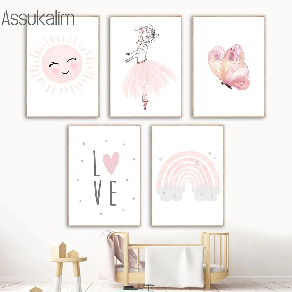 Бабочка холст печать балет девочка плакат солнце Радуга настенная живопись