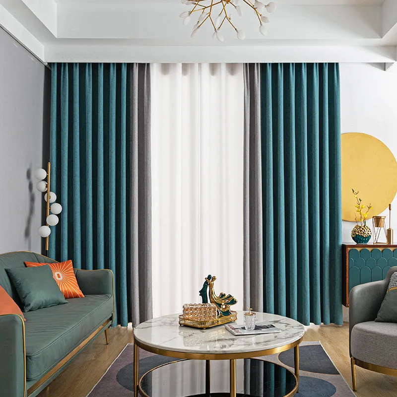

High-end New Double-sided Chenille Silky Nordic Simple Color Matching Blackout Curtain Living Room Bedroom Morandi Curtain Cloth