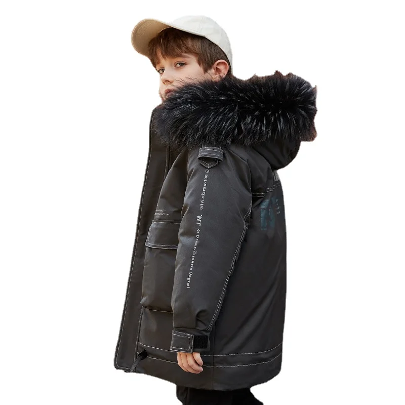 -25 Degrees Winter Children's Clothing Thick Hooded Thermal Coat In Khaki for Boys Middle and Large Children's Duck Down Jacket