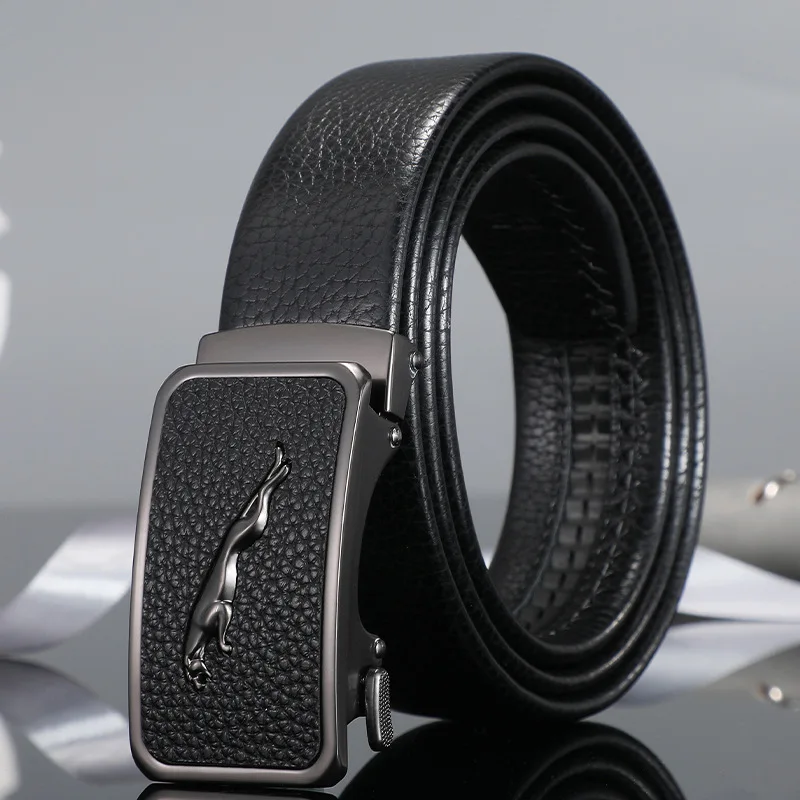 Men Automatic Buckle Leather Belt With Lychee Pattern Business Leisure Outdoor Heavy-Duty Hunting Alloy Buckle Waist Seal A3501