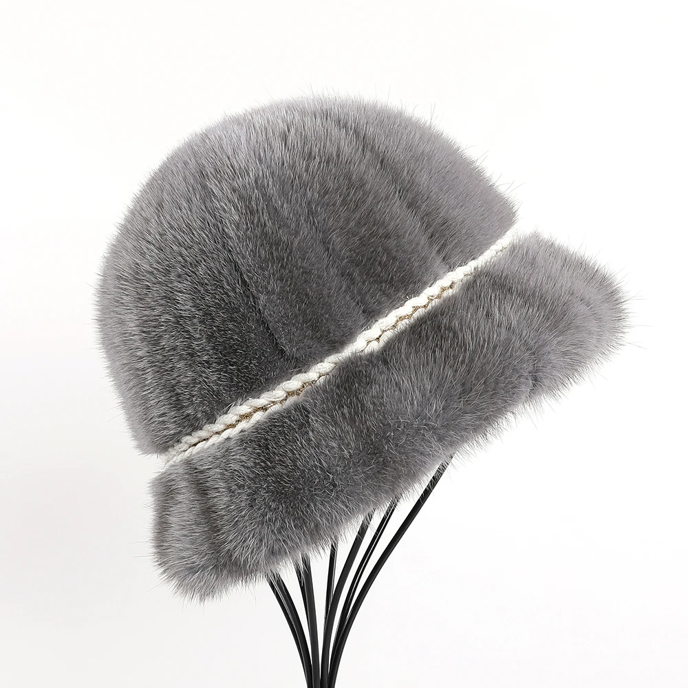 New Arrivals Luxury Women's Winter Genuine Mink Fur Bucket Top Hat Full pelt Fur Hats Warm Fashion Caps