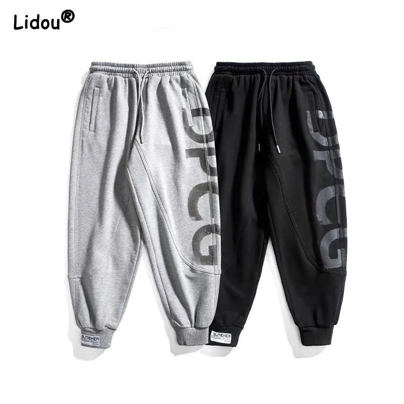Мужские осенне-зимние лоскутные брюки в стиле хип-хоп с принтом букв и карманами