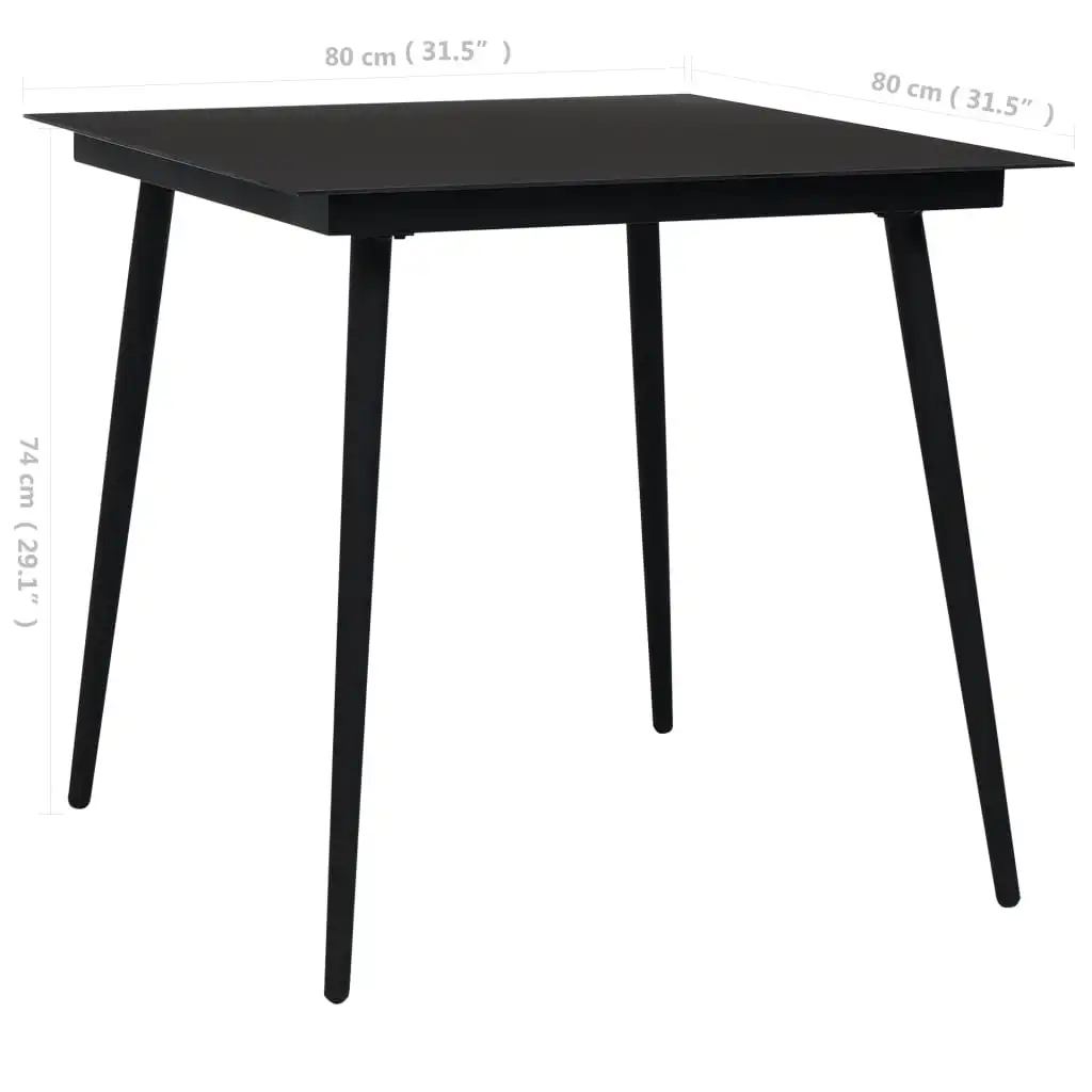 

Patio Outdoor Dining Table Deck Outside Porch Furniture Balcony Home Decor Black 31.5"x31.5"x29.1" Steel and Glass
