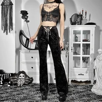 helisopus gothic vintage flared print pants sexy low waist lace up women trousers aesthetic punk grunge streetwear long pant
