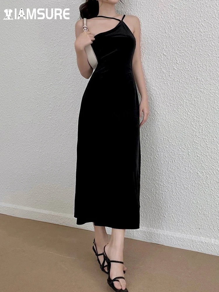 

IAMSURE Elegant Fashion Solid Split A-Line Long Dress Sexy Slim Sleeveless Maxi Dresses For Women 2022 Summer Ladies Casual