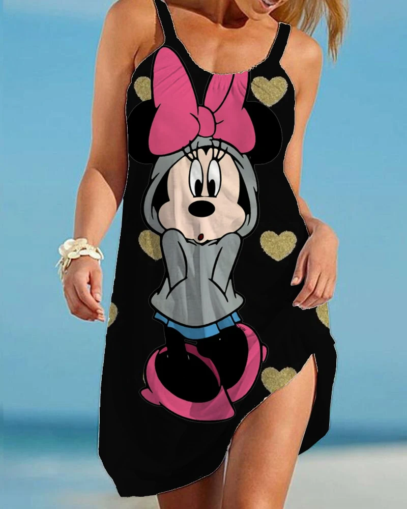 Летняя ночная рубашка с принтом Диснея женское модное пляжное платье на бретелях