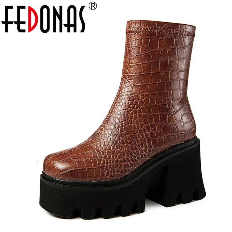 

FEDONAS Retro Punk Woman Ankle Boots Autumn Winter Warm Basic Party Office Prom Boots High Flatforms Motorcycle Shoes Woman