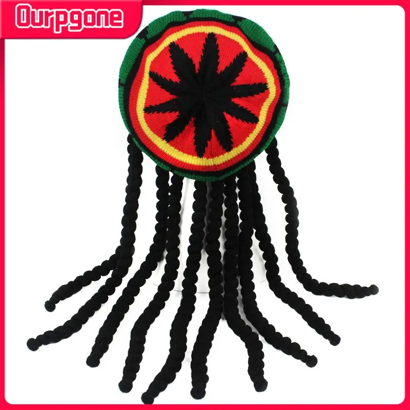 

Adult Novelty Knitted Braid Hat Beanie Multi-color Headwear Tassel Hair Accessories Jamaican Style Rastafarian Hat