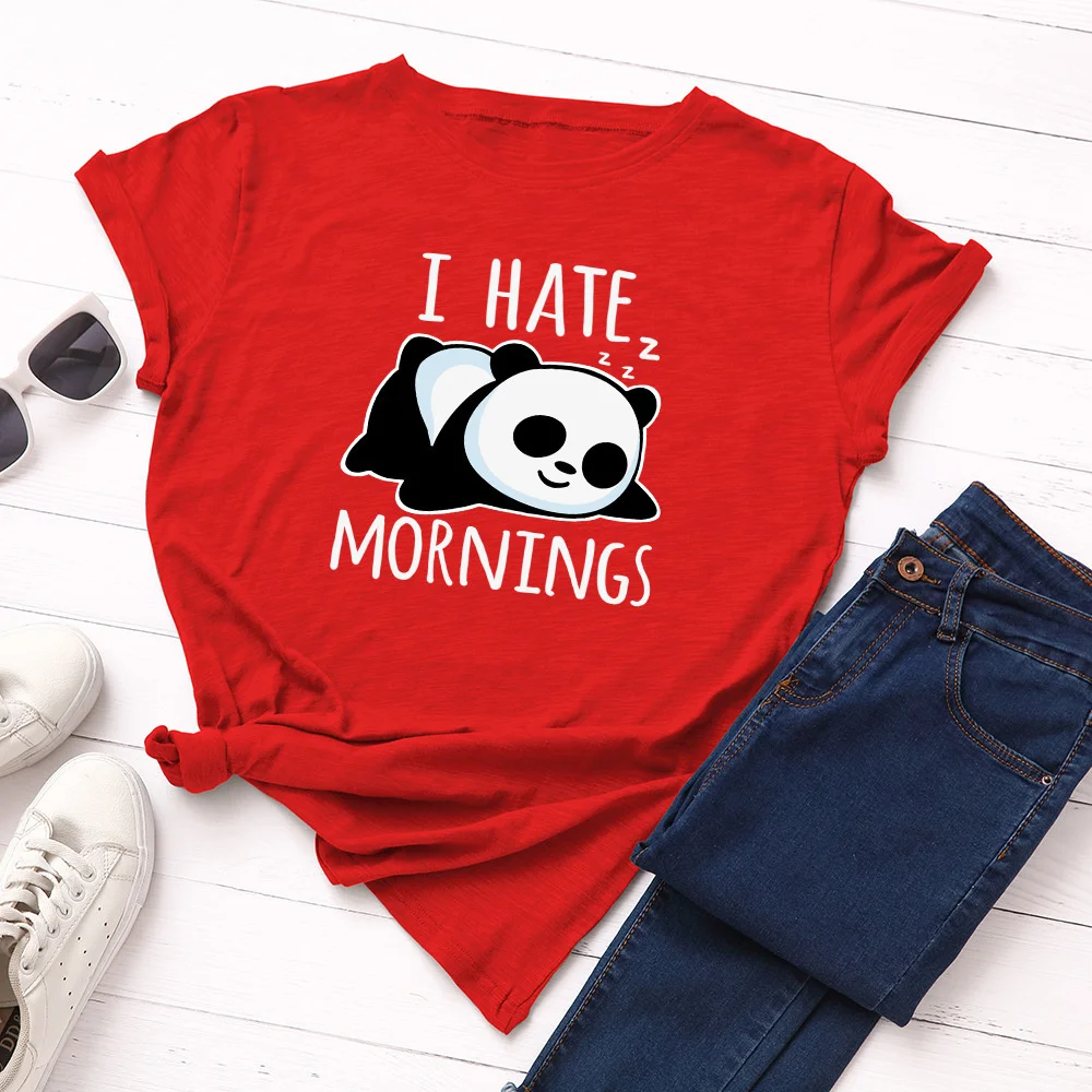 

I HATE Mornings Letter Panda Print T Shirt Women Short Sleeve O Neck Tshirt Summer Women Tee Shirt Tops Camisetas Mujer DW274