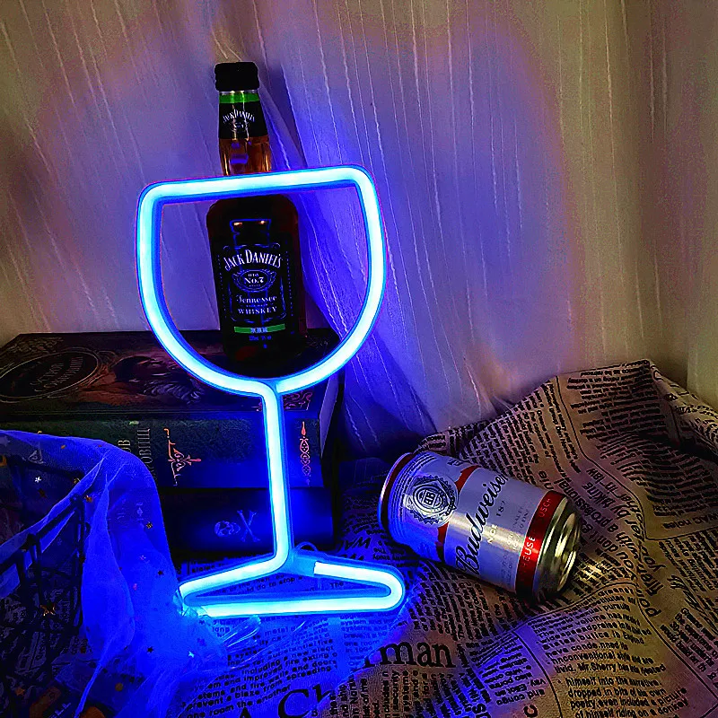 Wine Glass Led Neon Light Signs Winebowl Wall Hanging Lamp Wall Night Light Usb Battery Operated Neon Sign Bar Room Decor Gifts