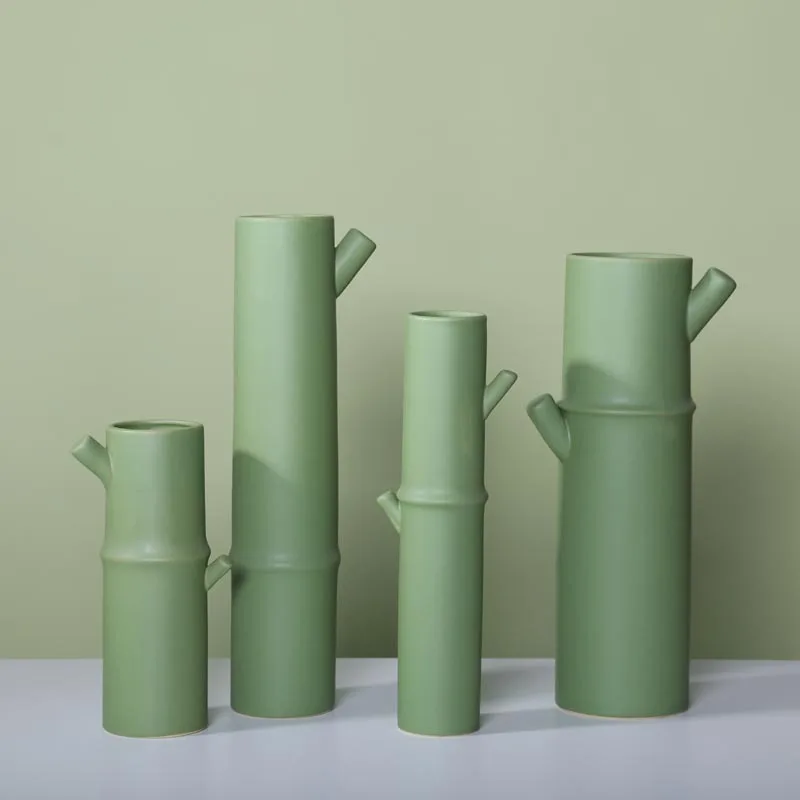 

Modern Chinese Style Green Bamboo Knot Ceramic Vase Living Room Decoration Flower Ware Soft Decoration