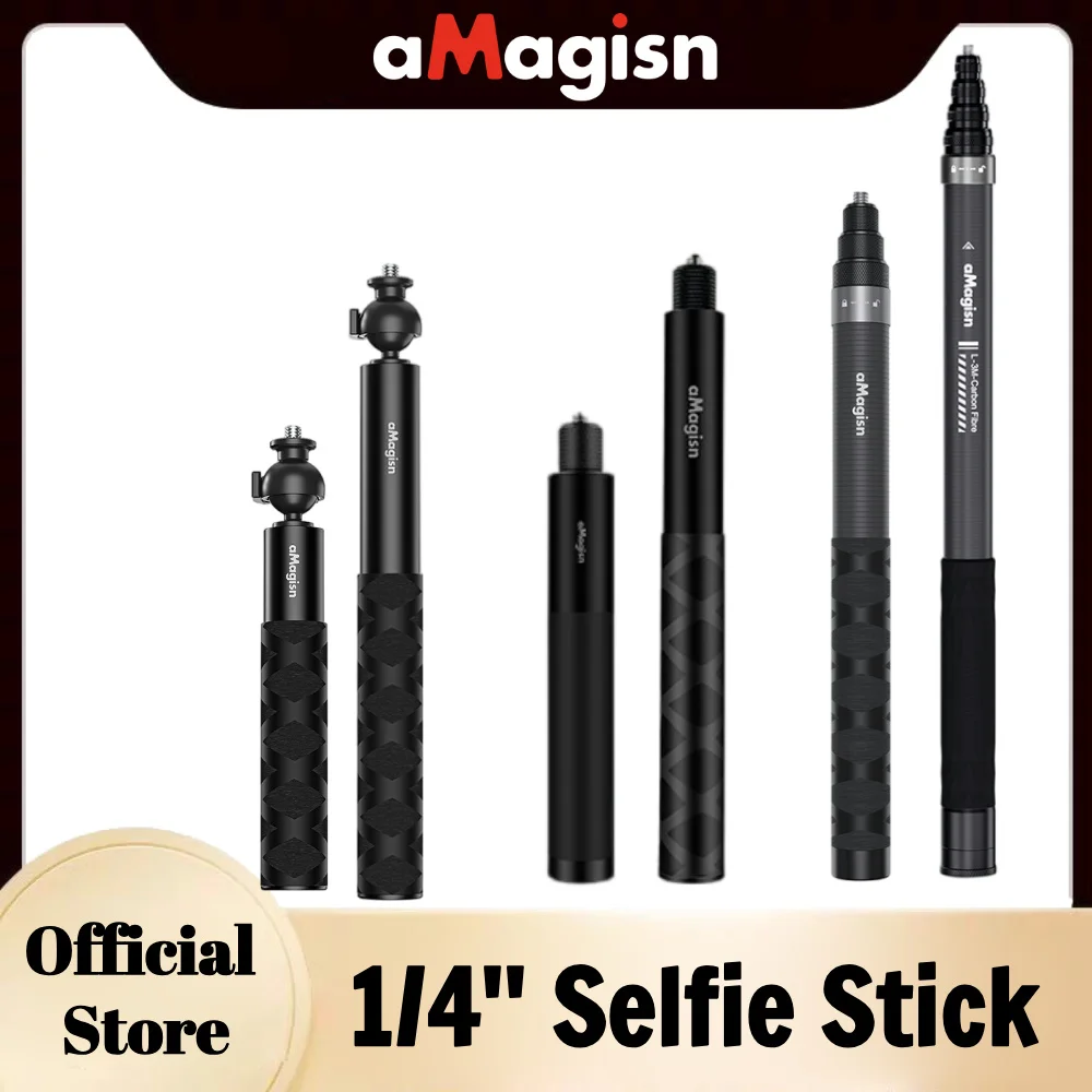 Фото aMagisn 1/4'' Selfie Stick  Шаровая головка / алюминий / углеродное волокно  Выдвижной телескопический шест  для Gopro DJI Insta360 X4 X3 Ace Pro 2 №1