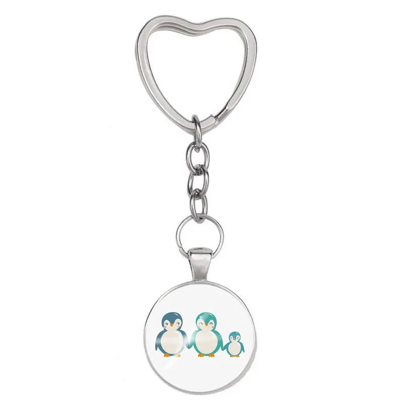

New Penguin Keychain Heart-Shaped Keyring Glass Dome Pendant Couple Keychain Valentine's Day Gifts Men's and Women's Party Gifts