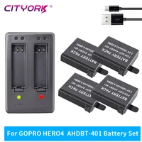 cityork 1 4pcs 1600mah ahdbt 401 battery led 2 slots usb charger for gopro hero 4 gopro ahdbt 401 action camera bateria