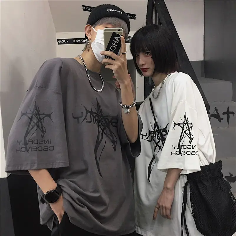 

Свободная Мужская и женская футболка с принтом и коротким рукавом, модные топы большого размера в стиле Харадзюку, уличная одежда, повседневные футболки