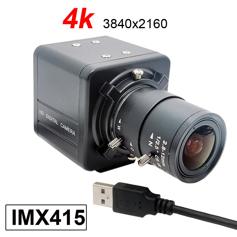 

Industrial 8MP 4K 3840x2160 IMX415 CMOS USB Webcam With 2.8-12MM Varifocal Lens USB2.0 Camera UVC OTG For Skype Video Call