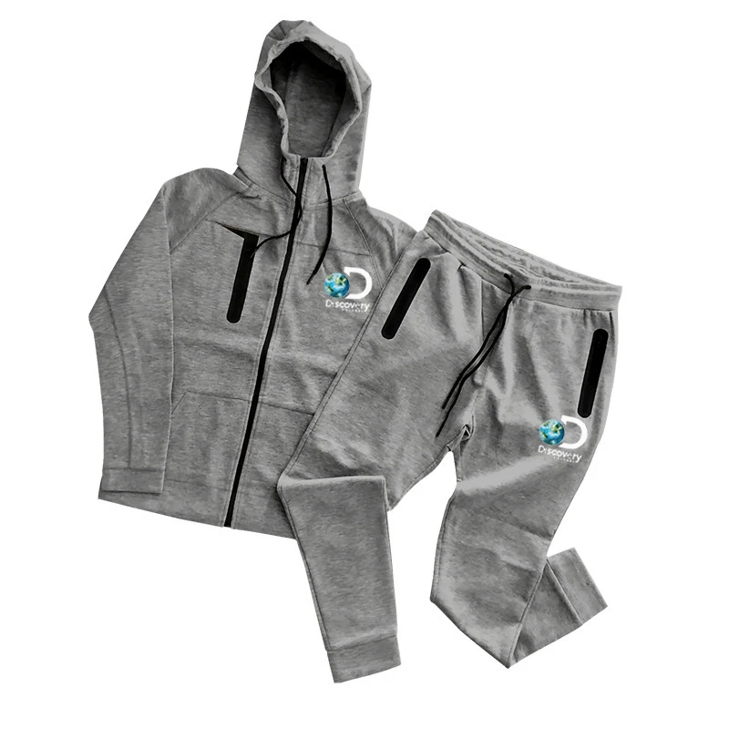 Discovery Channel Men Women Tracksuit Sets 2023 Autumn Winter Mens Hooded Jacket+Pants Suit Men's Casual Sportswear Sets Male