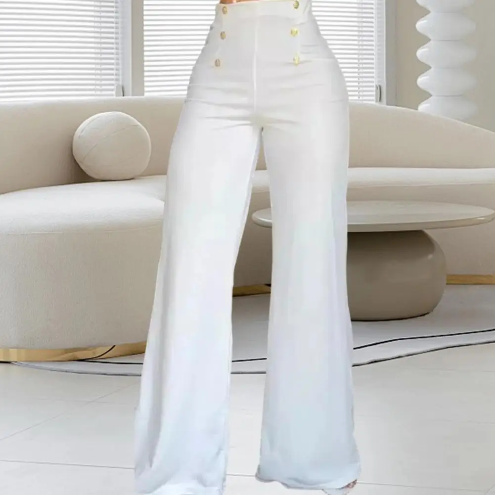 

Женские однотонные брюки, женские брюки с расклешенным подолом, женские брюки с высокой талией, элегантные офисные брюки в деловом стиле с эластичной пуговицей для полных
