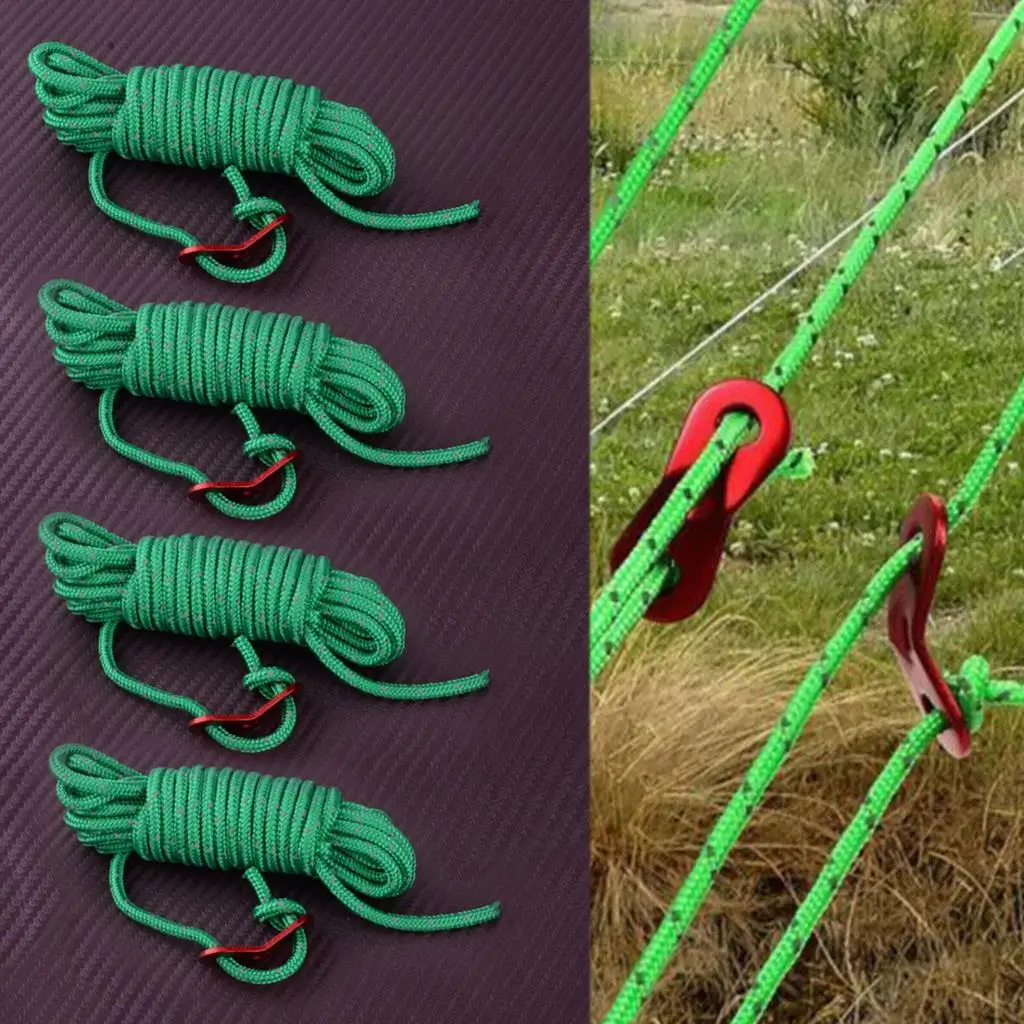 

4pcs 4M Reflective Tent Rope Cord with Adjustment Buckle Outdoor Camping Hiking Glow In The Dark Outdoor Hiking Assistance
