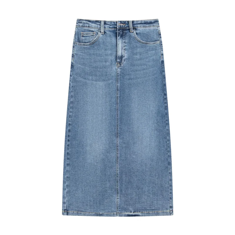 

High waist slit denim skirt for women's 2022 new spring summer casual blue mid-length cover crotch a-line denim skirt femme J444