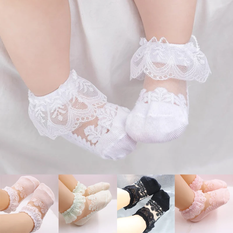 Милые летние сетчатые носки для новорожденных с кружевом и цветами, хлопковые носки для маленьких девочек, прозрачные нескользящие носки 3 месяца-5 лет