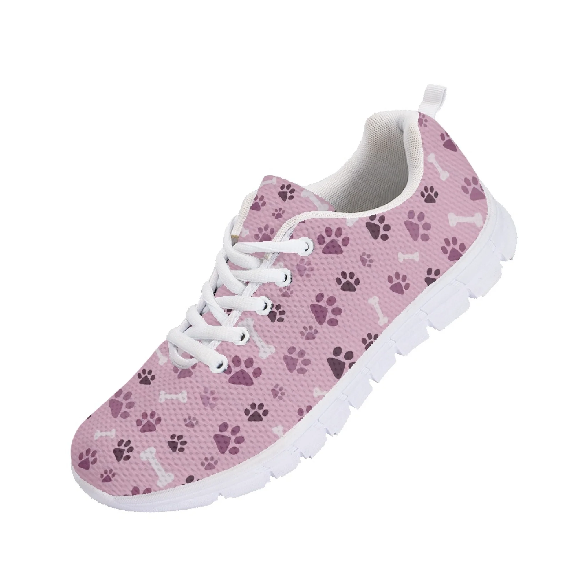 Yikeluo Pink Paw Print Woman Soft Sole Sneakers Breathable Lace Up Casual Shoes Women Zapatillas Zapatos Casuales De Mujer