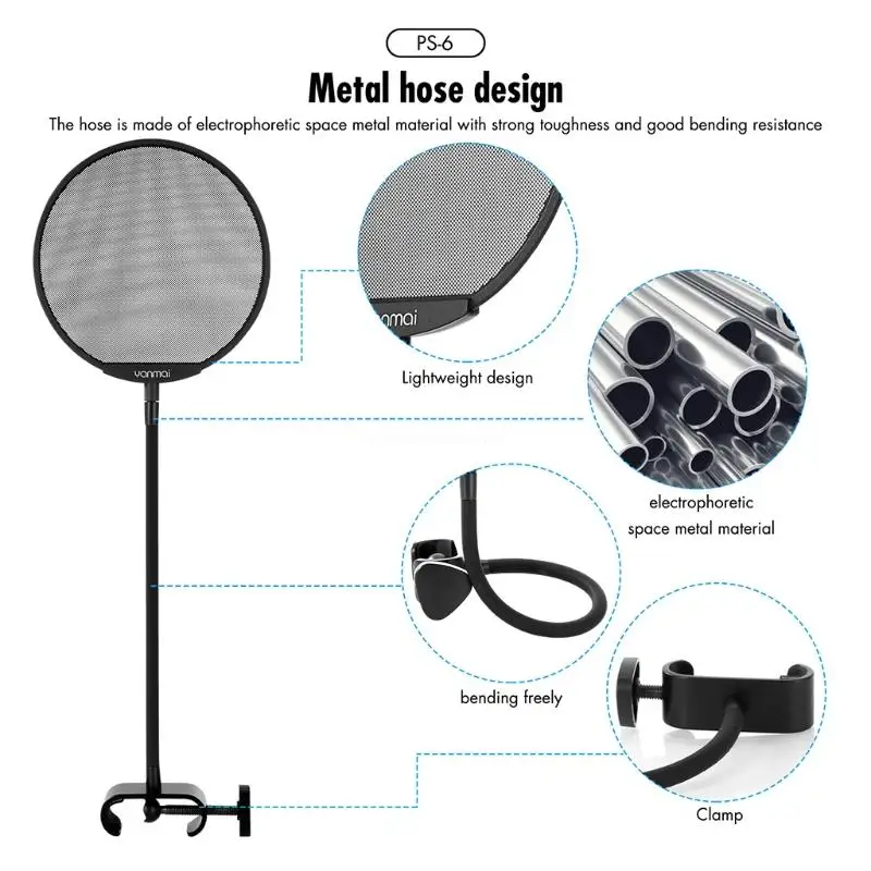 Модернизированная маска-защита микрофона с гибким зажимом на гусиной шее 360° для