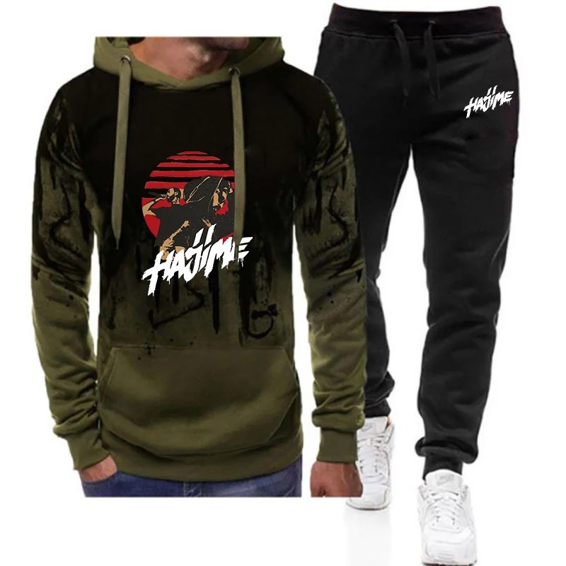 

Мужские модные хлопковые толстовки с капюшоном хаджим Мияги Энди с принтом 2022, спортивные брюки с градиентом, пуловер, спортивные штаны для отдыха, комплект из 2 предметов