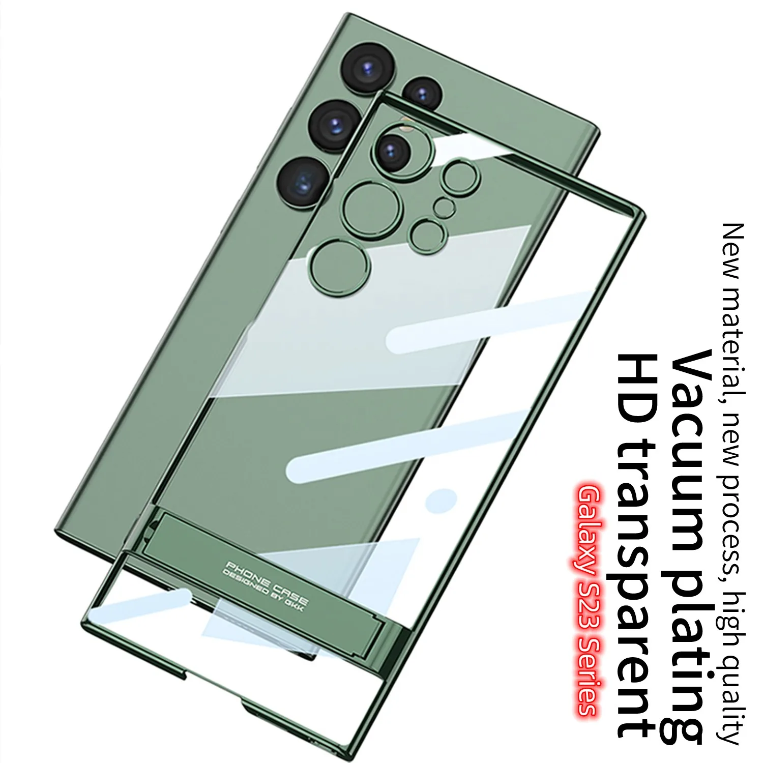 Phone Cases For Samsung Galaxy S23 Ultra 5G Stand S23 Cover Hard Transparent PC Bracket Shockproof S23 Plus Electroplated Clear