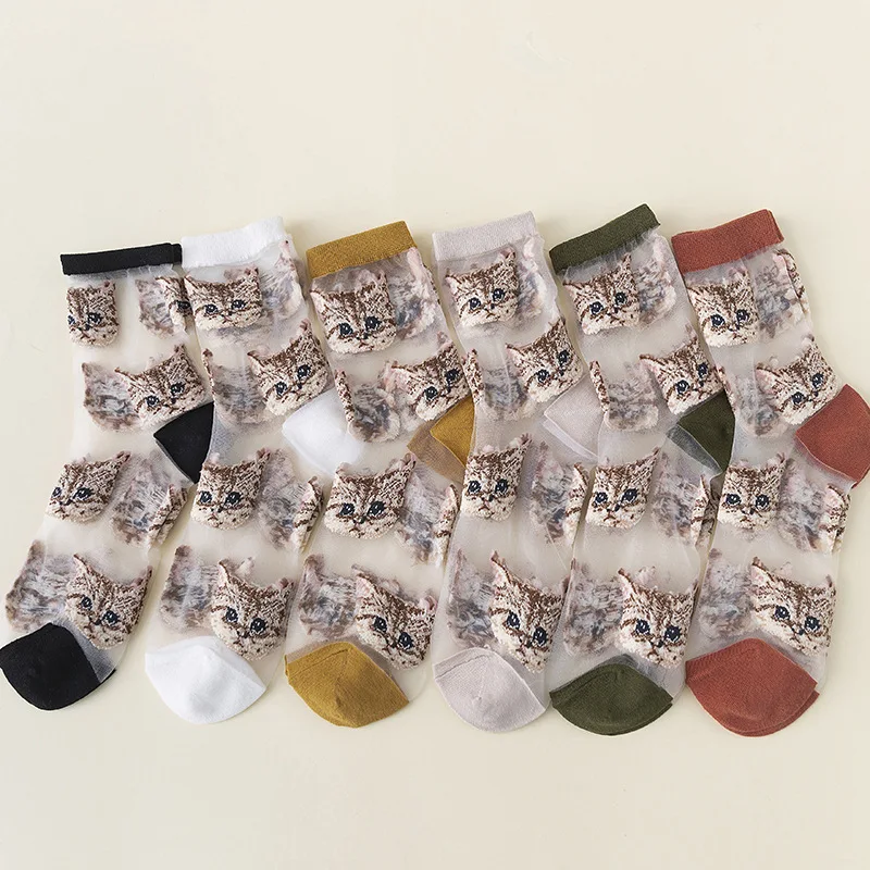 

Stockings Children Summer Thin Silk Middle Tube Ins Trendy Cat Glass Silk Cute Japanese Crystal Silk
