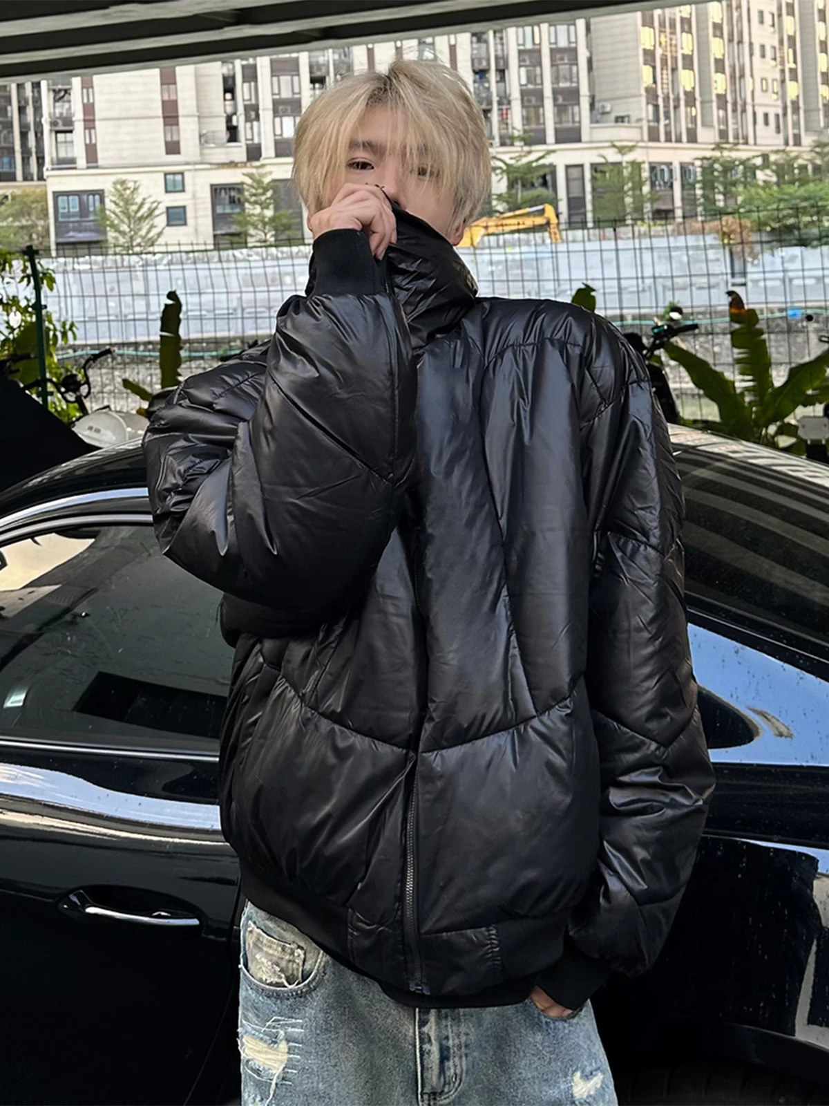 Black American Stand Collar down Coat Men's Cleanfit Winter Trendy Brand Design Short Ruan Handsome Cotton-Padded