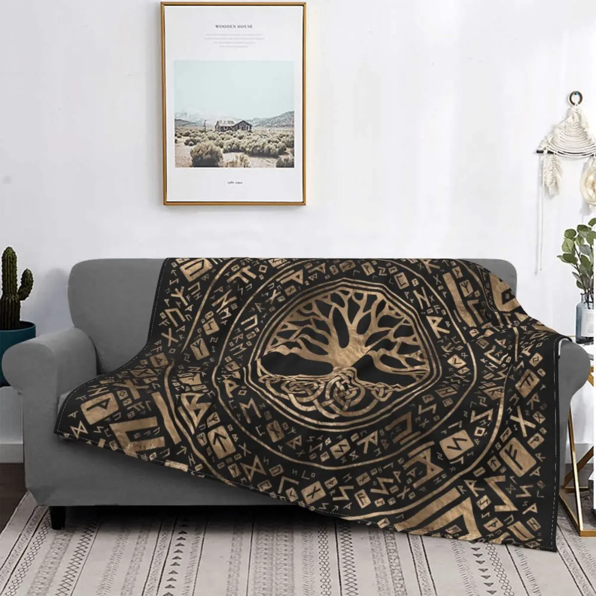 

Tree Of Life Yggdrasil Runic Pattern Blanket Warm Fleece Soft Flannel Viking Norse Symbol Throw Blankets for Bedding Car Autumn