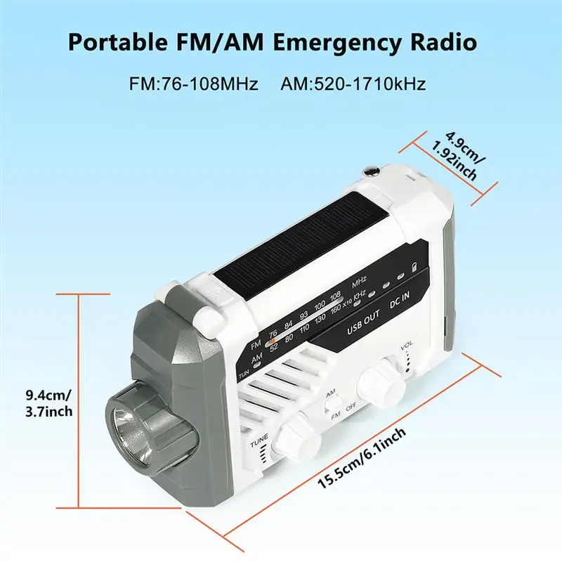 

Outdoor Emergency Hand Crank Generator Solar Phone Charging Radio with Antenna Multifunctional Flashlight Power Bank Equipment