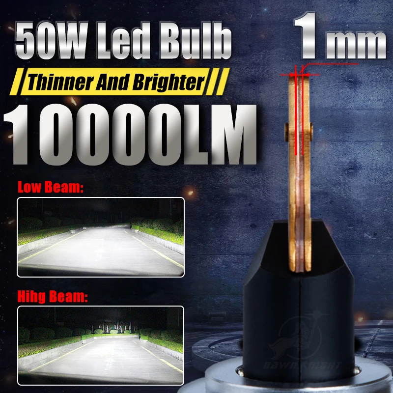 Головной Светодиодный светильник DAWNKNIGHT P1 50 Вт 1 мм H7 H4 D2S H11 9005 9006 9012 Canbus