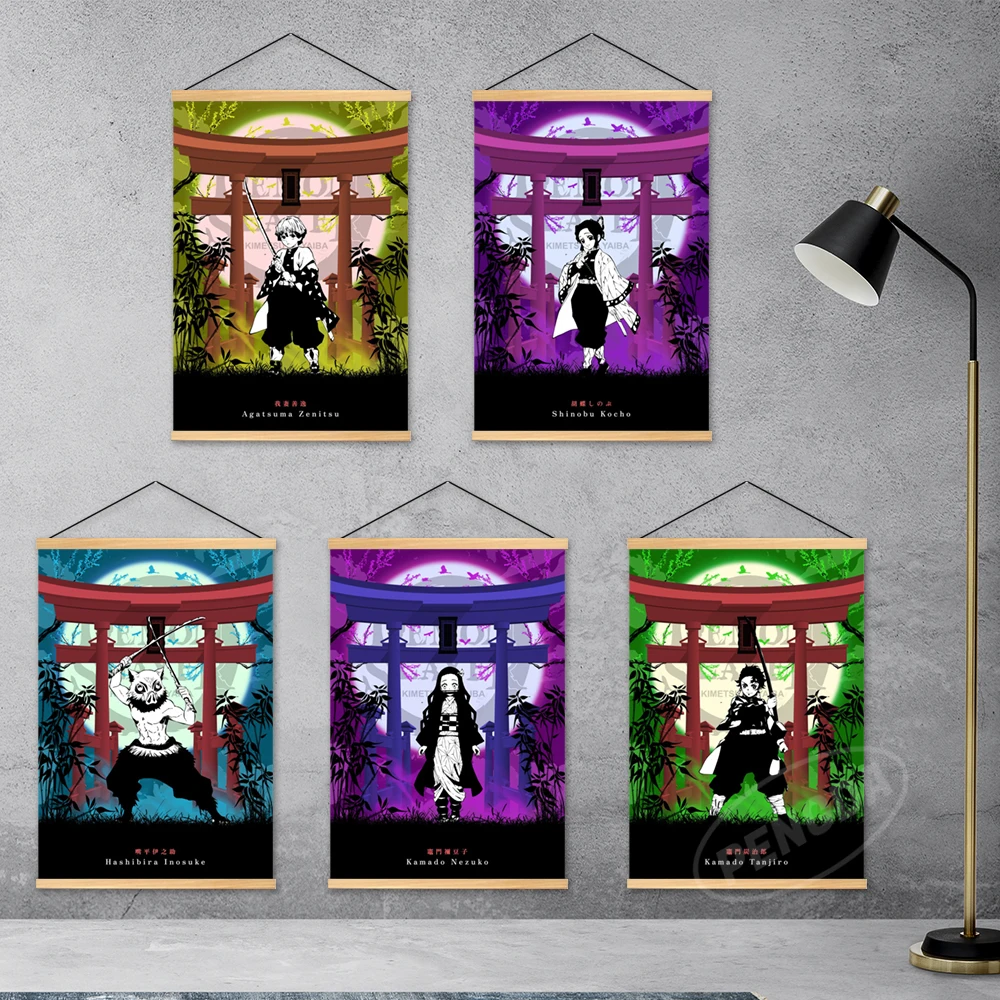 

Wall Art Pictures Anime Poster Demon Slayer Wooden Hanging Painting Agatsuma Zenitsu Canvas Kochou Shinobu Print Home Decoration