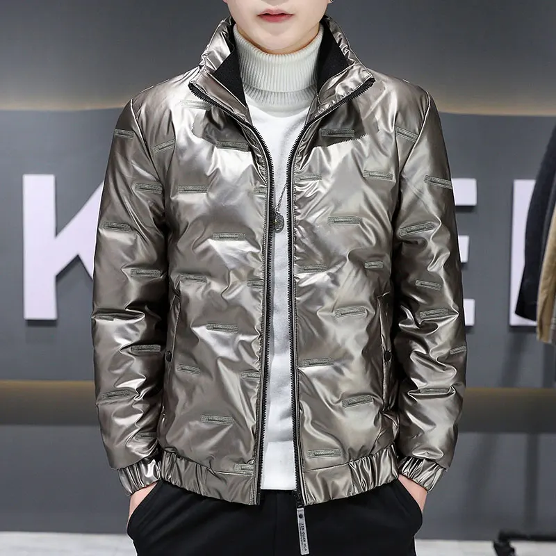 2022 New Men'S Stand Collar Short Coat Top Bright Face Handsome In Autumn And Winter Korean Fashion Down Cotton Jacket