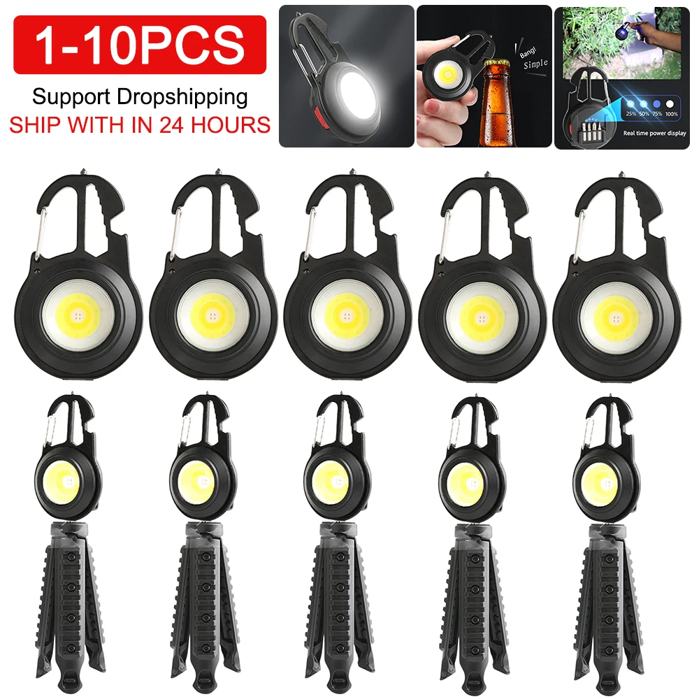 

1-10Pcs Mini LED Keychain Light Mutifuction Portable USB Rechargeable Work Light with Corkscrew Outdoor Camping Fishing Climbing