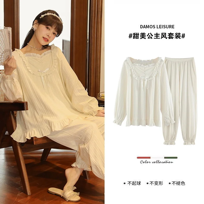 pajama girl autumn and winter long sleeved cotton 2022 new court style  lovely princess style can be worn out in home clothes