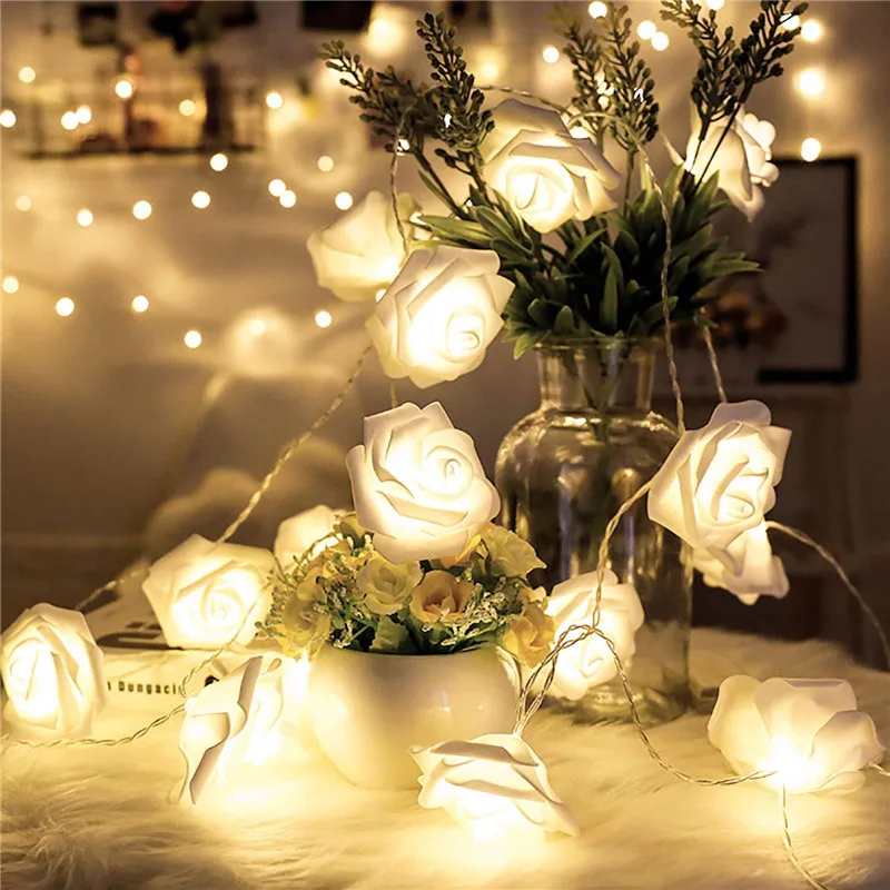 

LED Rose Illumination String Artificial Rose Light Valentine's Day Wedding Party Decoration Room Hanging Light Battery Powered