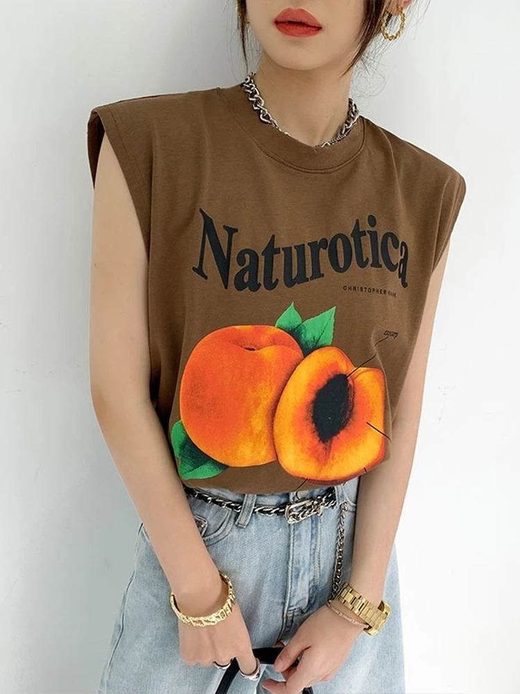 Летняя женская футболка для девочек одежда топы хлопковая без рукавов Y2k