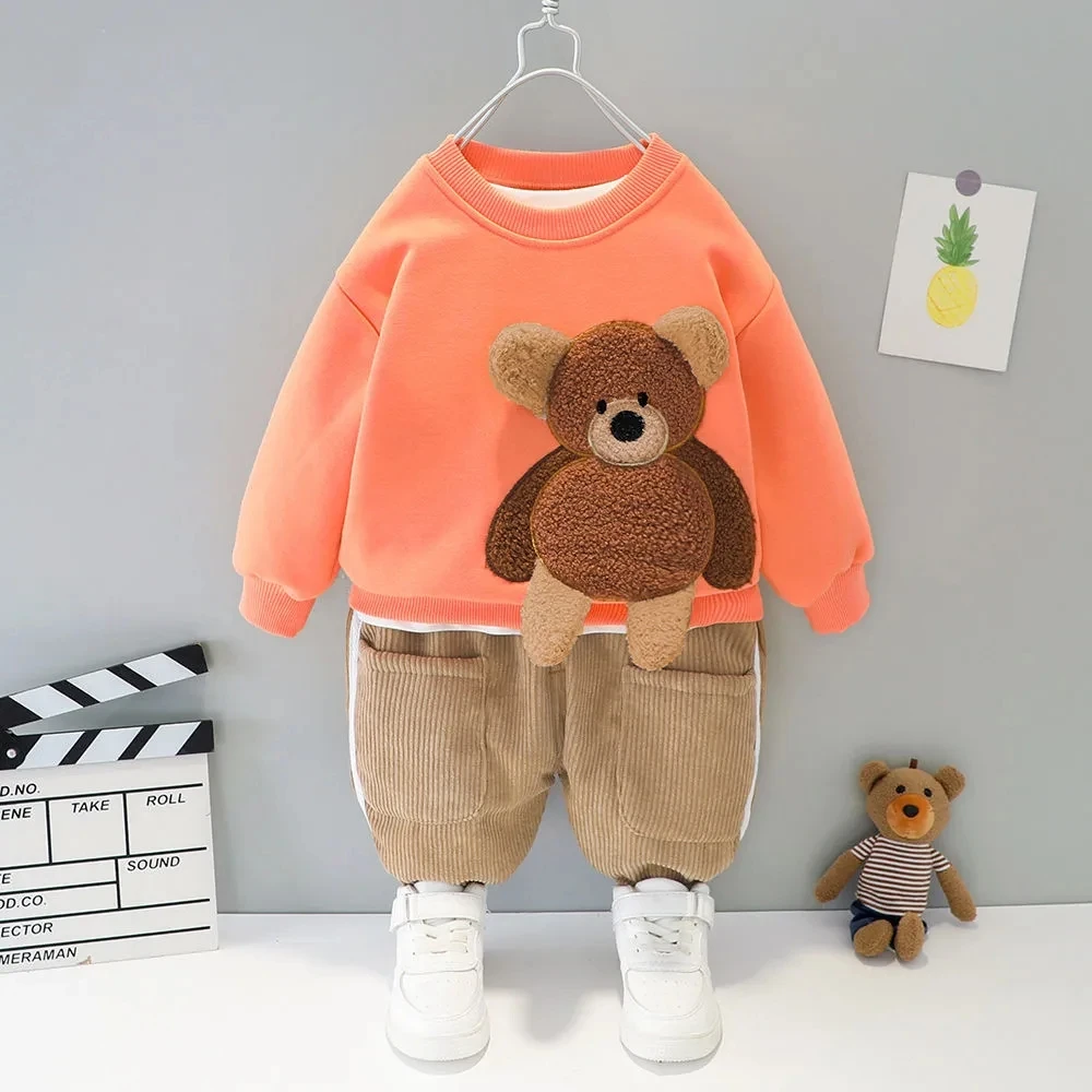

New Spring Autumn Infant Baby Boys Girls Costume Children Clothing Cartoon Bear Pullover Pants 2Pcs Suit Kids Clothes Set 1-5T