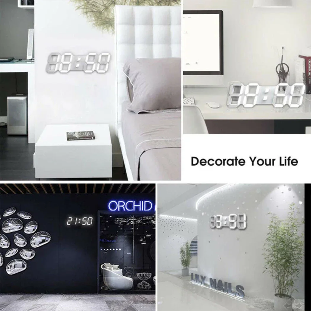 Фото 3D светодиодные цифровые часы, настенный декор, светящийся ночной режим, регулируемые электронные настольные часы, настенные часы, украшение для гостиной, светодиодные часы №5