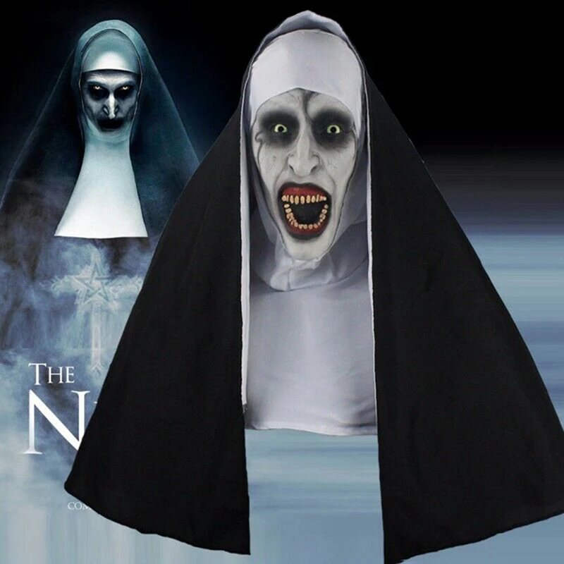 

1 Pc The Nun Horror Mask Cosplay Valak Scary Latex Masks With Headscarf Full Face Helmet Halloween Party Props