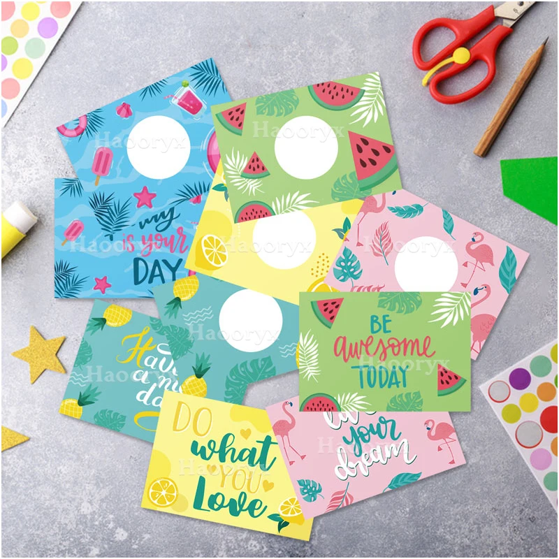 

50 шт./компл. DIY летние тематические карты с царапинами, арбуз, лимон, Гавайский пляж, Обучающие вознаграждения, раннее образование для детей